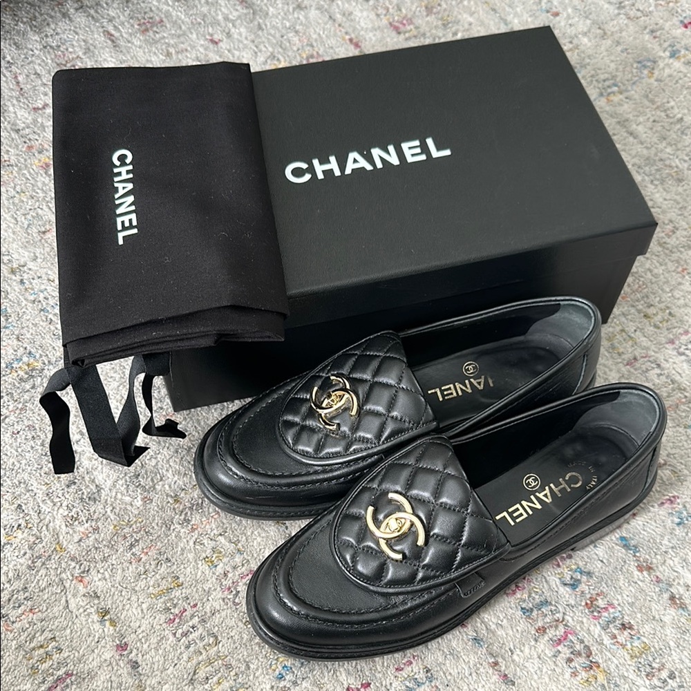 Chanel Black Quilted Loafers